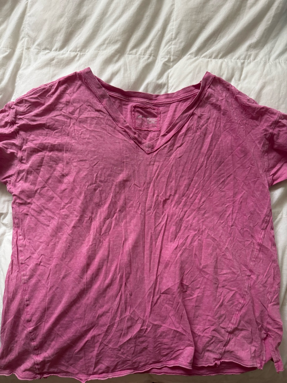 aerie V-Neck Boyfriend Tee in Bright Pink - Picture 2 of 5
